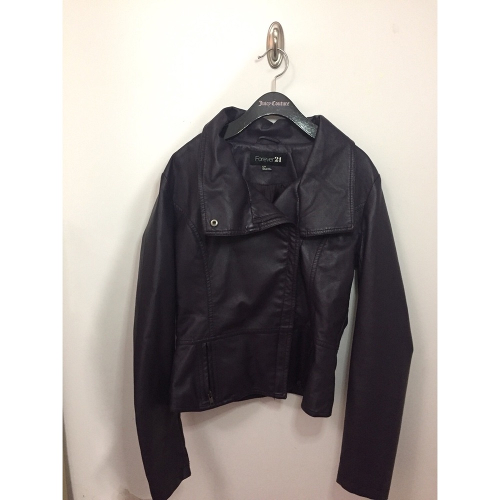 Dark Violet Faux Leather Jacket